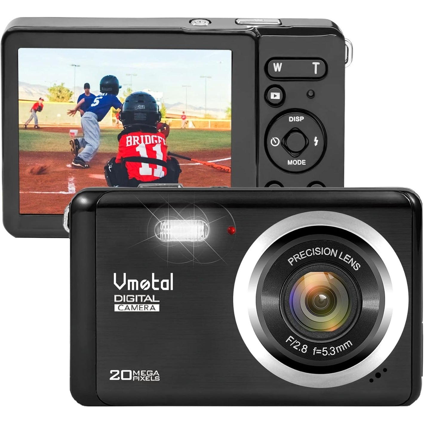2.8 inch LCD Rechargeable Mini Digital Camera, Vmotal 1080P Video Camera Digital Students Cameras 20MP Compact Camera Travel,Holiday,Birthday Present for Kids/Beginners/Teens/Seniors (Black)
