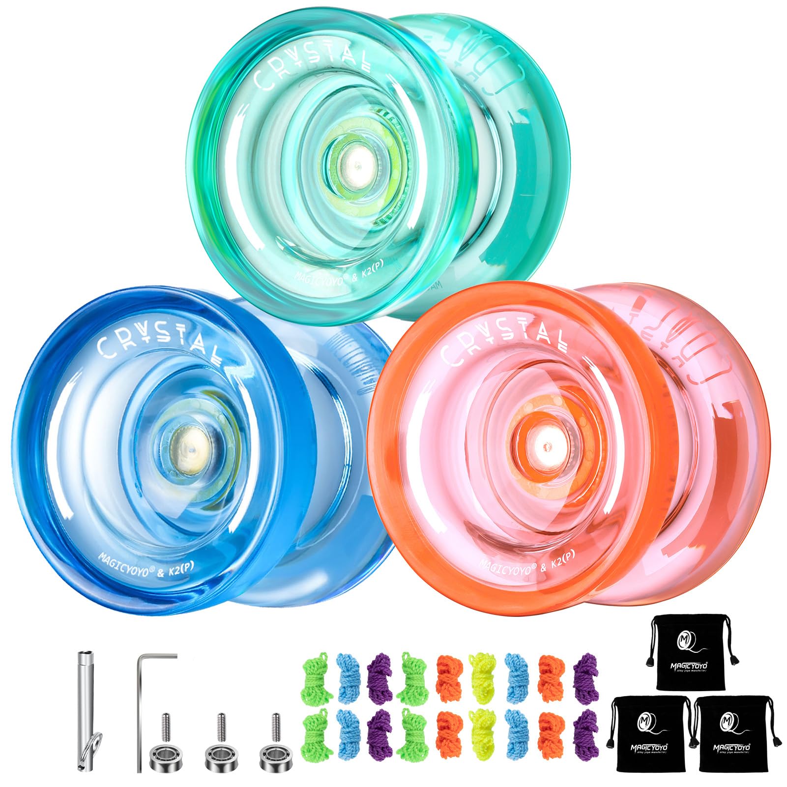 Buy now MAGICYOYO K2 Plus Crystal Orange Yoyo, Professional Fingerspin Trick Yo Yo for Kids/Adults, Responsive Yo-yo for Beginner, Replacement Unresponsive Bearing with 6 Yo yo Strings+Bearing Remover at indiglob india