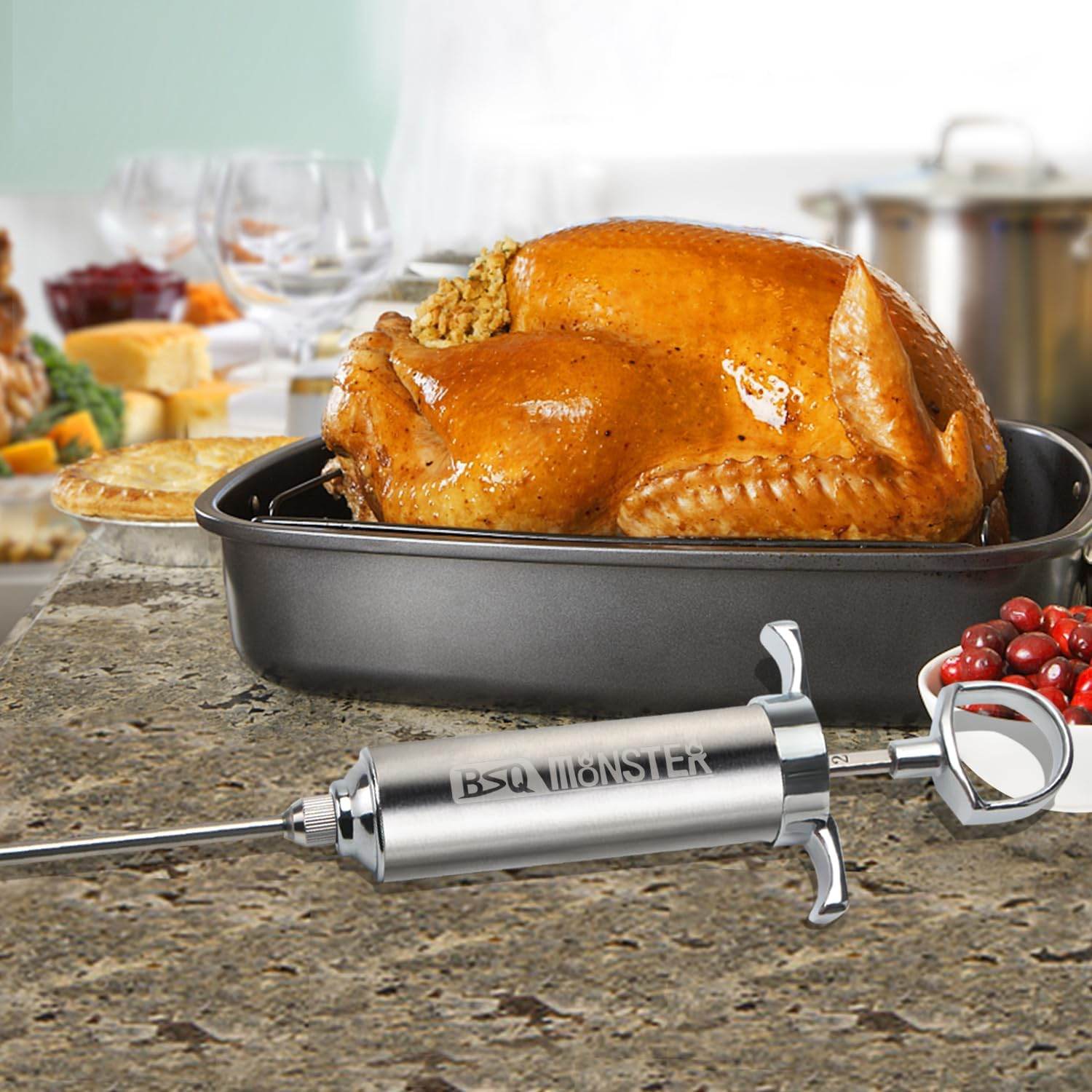 BSQ MONSTER Meat Injector Syringe Kit with 4 Professional Marinade Injector Needles for BBQ Grill Smoker, Turkey and Brisket; 2-oz Large Capacity, Including Paper User Manual, Recipe E-Book (PDF) - My Store