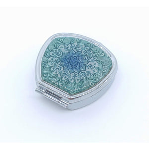 Pill Box,Green Mandala Pill Case for Purse Pocket Pill Organizer Decorative Boxes Silver Single Compartment Travel Medicine Tablet Holder Wallet