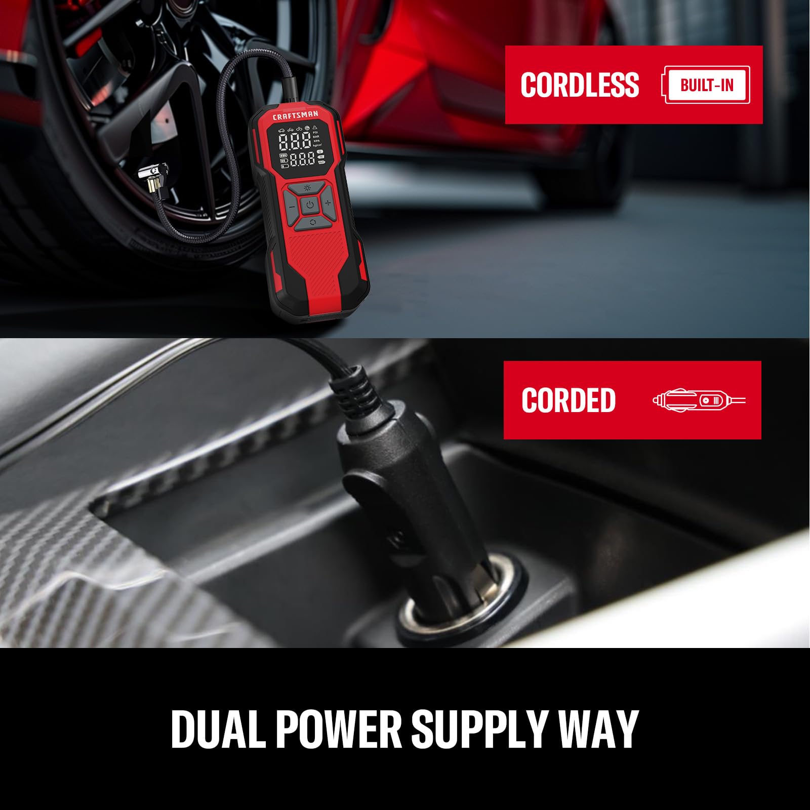 Buy now CRAFTSMAN Tire Inflator Portable Air Compressor, Cordless Mini Air Pump for Car Tires with Digital Tire Pressure Gauge, 6000mAh Battery Powered Air Pump, Max Pressure 150 PSI, 12V DC Corded at indiglob india