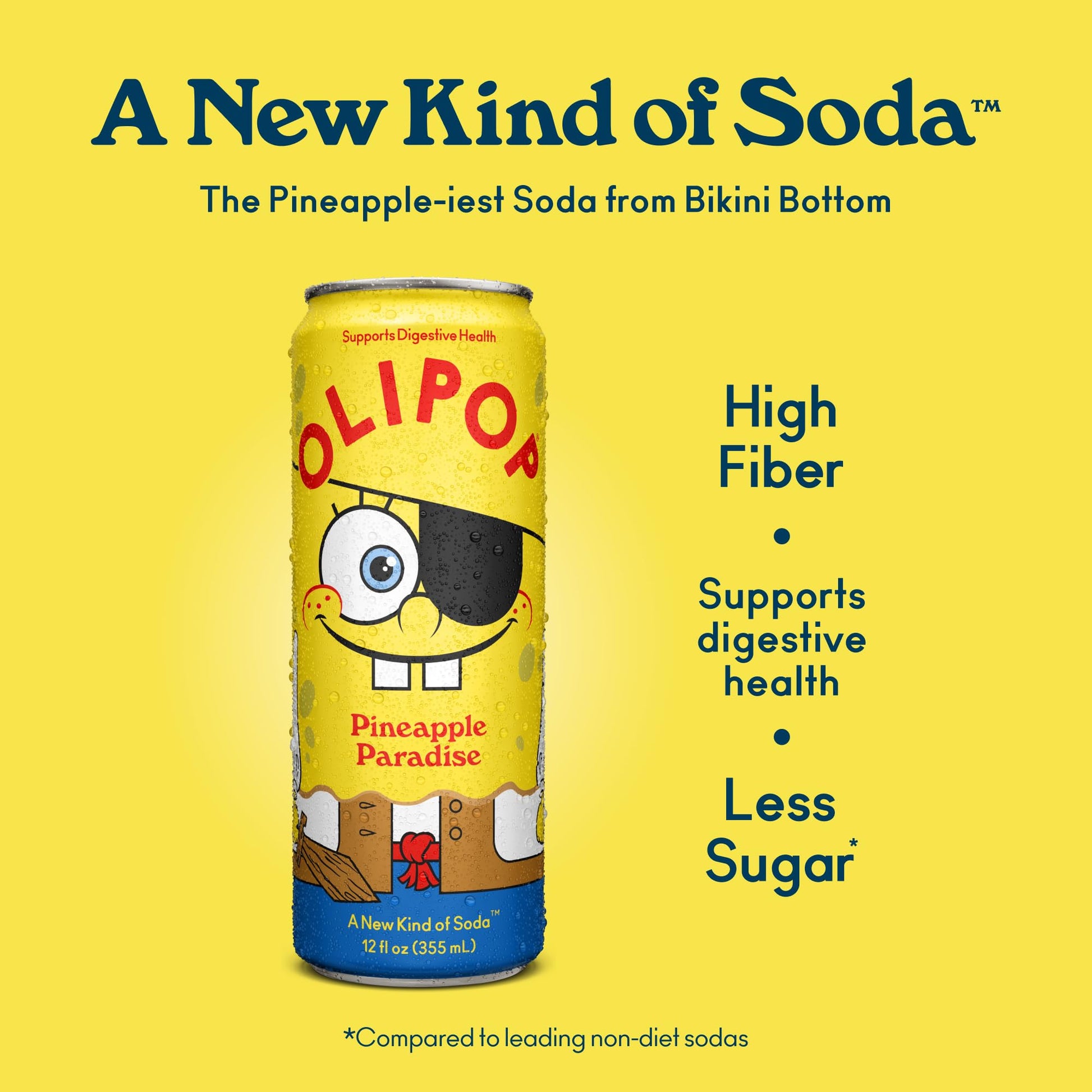 Buy now OLIPOP Prebiotic Soda Pop, SpongeBob Pineapple Paradise, Pantry Pack Packed with Prebiotics, Fiber, and Botanicals, Gluten Free, Vegan, GMO Free, 12oz Skinny Can (12-Cans) at indiglob india