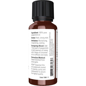 NOW Essential Oils, Peppermint Oil, Invigorating Aromatherapy Scent, Steam Distilled, 100% Pure, Vegan, Child Resistant Cap, 1-Ounce
