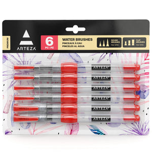 Buy now Arteza Water Brush Pens, Set of 6, with Assorted Soft Nylon Bristle Tip Sizes, Self-Moistening Water Color Paint Pens for Aquarelle, Ink, and Watercolor Painting at indiglob india