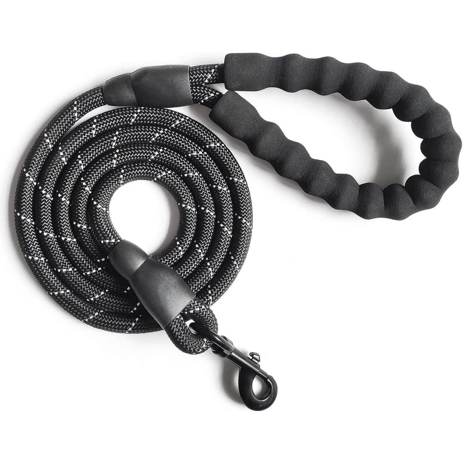 10 FT Strong Dog Leash Extra Heavy Duty Rock Climbing Rope Comfortable Padded Handle Highly Reflective Threads for Small Medium Large Dogs, 1/2 inch Diameter (Black Black) - My Store