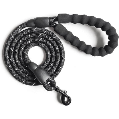10 FT Strong Dog Leash Extra Heavy Duty Rock Climbing Rope Comfortable Padded Handle Highly Reflective Threads for Small Medium Large Dogs, 1/2 inch Diameter (Black Black) - My Store