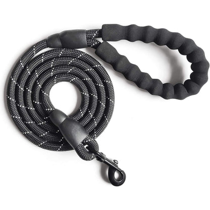 10 FT Strong Dog Leash Extra Heavy Duty Rock Climbing Rope Comfortable Padded Handle Highly Reflective Threads for Small Medium Large Dogs, 1/2 inch Diameter (Black Black)