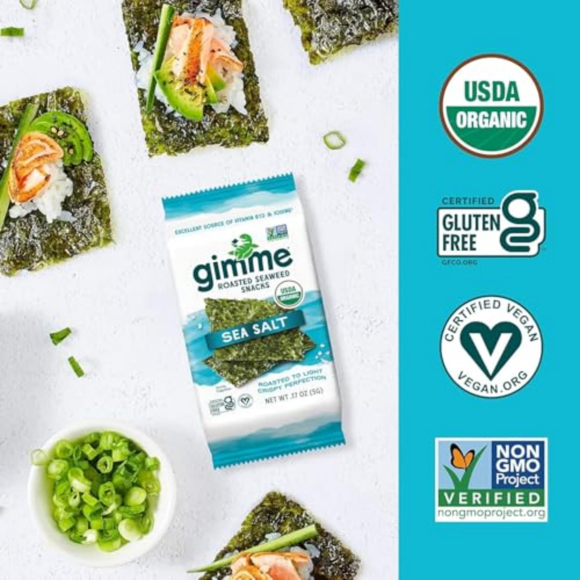 Buy now Gimme Seaweed Organic Premium Roasted Seaweed Snacks, Sea Salt, 6 Count, Keto, Vegan, Gluten-Free, Great Source of Omega3s and Iodine, Healthy On-The-Go Snack for Kids and Adults at indiglob india