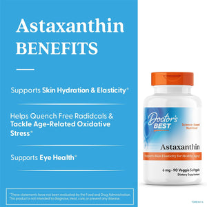 Doctors BEST Astaxanthin with AstaReal, Supports Skin Elasticity for Healthy Aging, Non-GMO, Gluten Free, Soy Free, Vegan 90 Veggie Softgels