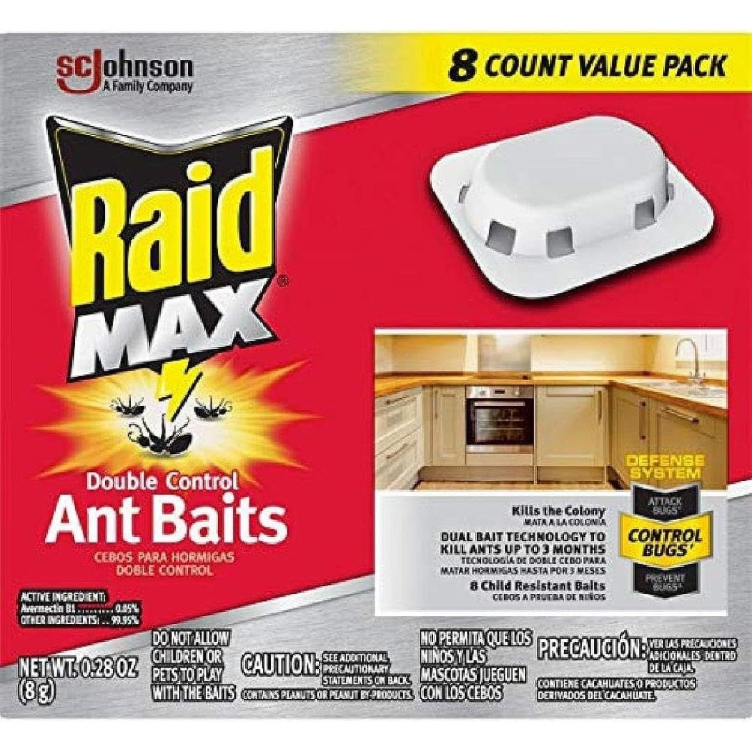 Raid Max Double Control Ant Baits, Kills the Colony, 8 Count
