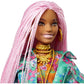 Barbie Extra Doll & Accessories with Long Pink Braids in Teal Floral Jacket & 2-Piece Floral Outfit with DJ Pet Mouse