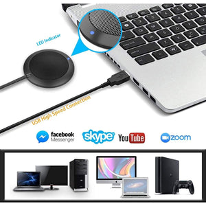 Conference USB Microphone, Computer Desktop Mic with LED Indicator, Plug & Play Omnidirectional Condenser PC Laptop Mics for Online Meeting, Class, Skype, Recording, Zoom, (No Speakers Included)
