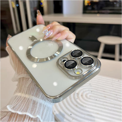 Magnetic Case for iPhone 15 Pro Max Case with Full Camera Lens Protector [Strong N56 Magnets] [Compatible with Magsafe] Clear Stylish Case for iPhone 15 ProMax Phone Case, Gold Titanium