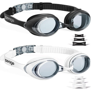 Seago 2 Pack Swimming Goggles Anti-fog Anti-UV Silicone Swim Goggles Adult Women Men