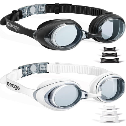 Seago 2 Pack Swimming Goggles Anti-fog Anti-UV Silicone Swim Goggles Adult Women Men