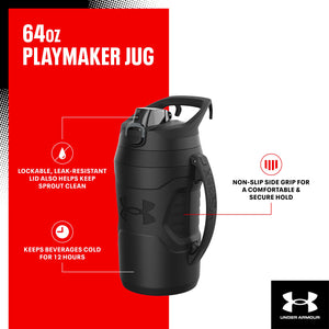Buy now Under Armour Half Gallon Water Bottle Insulated, 64oz Insulated Water Bottle with Handle, Fence Hook, Leak Resistant, for Baseball, Football & More, Academy/Black at indiglob india