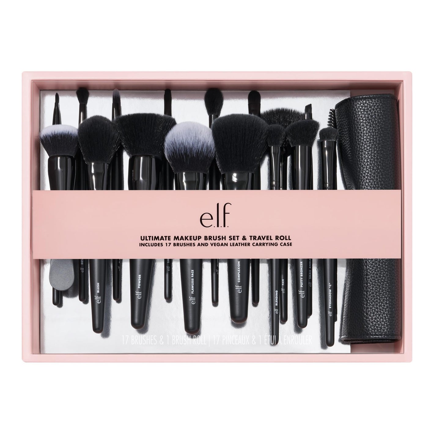 Buy now e.l.f. Ultimate Makeup Brush Set & Travel Roll, 17-Piece Brush Kit, Brushes For Eyeshadow, Foundation, Powder, Concealer & more, Vegan & Cruelty-Free at indiglob india