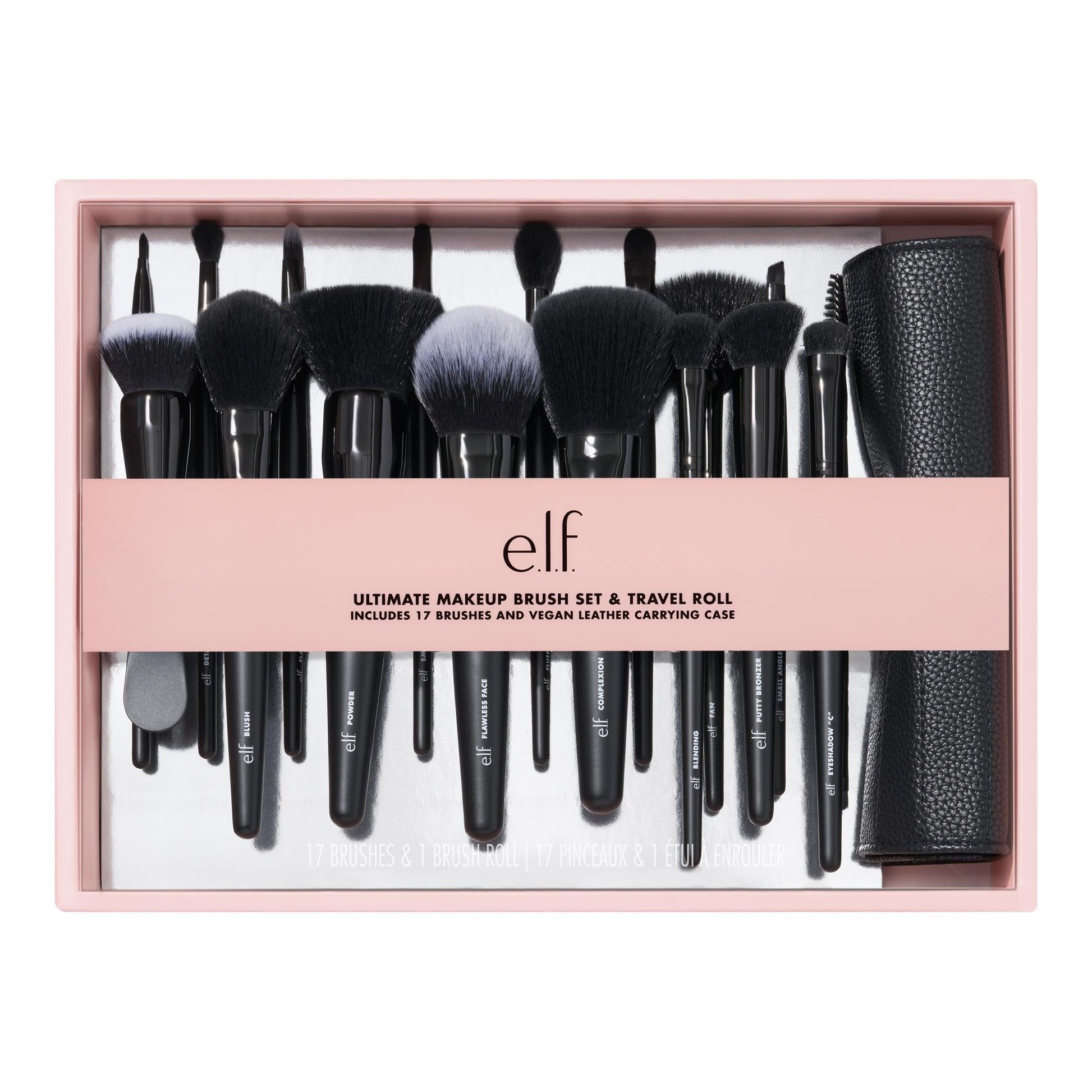 Buy now e.l.f. Ultimate Makeup Brush Set & Travel Roll, 17-Piece Brush Kit, Brushes For Eyeshadow, Foundation, Powder, Concealer & more, Vegan & Cruelty-Free at indiglob india
