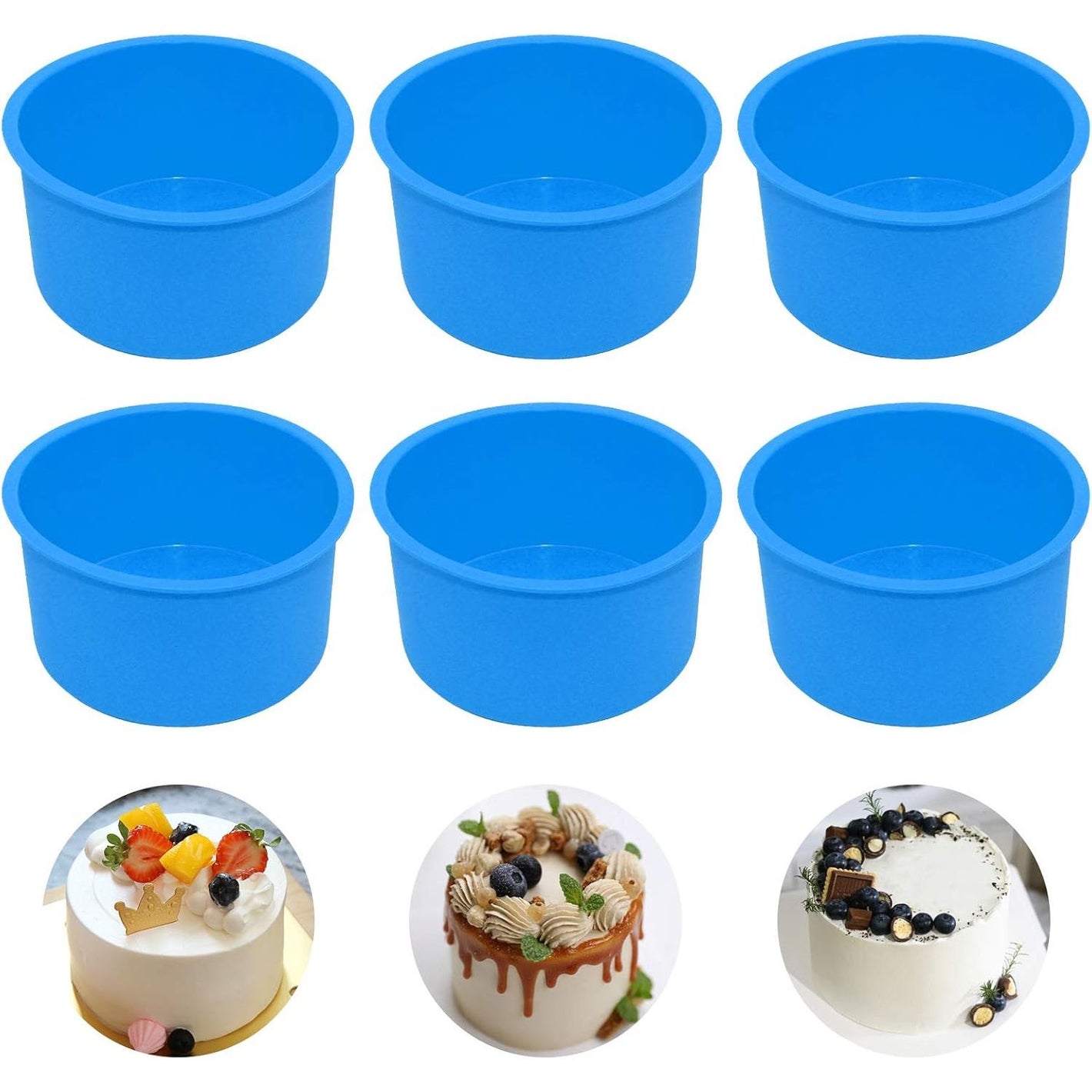Silicone Mini Round Cake Molds, 4 Inch, Blue, Reusable, Non-Stick, Microwave, Oven, Freezer Safe