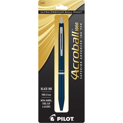 PILOT Acroball 1000 Ultra-Premium Refillable & Retractable Ball Point Pen, Navy Barrel, Fine Point, Black Ink, Single Pen (13653)