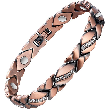 Jecanori Pure Copper Bracelets for Women,Ultra Magnetic Bracelets for Women with 3500 Gauss Magnets,Crystal Valentine's Day Jewelry Gift, Sizing Tool