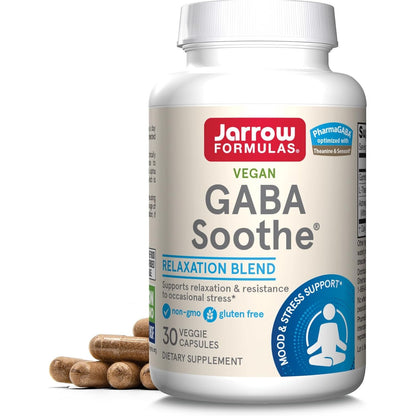 Jarrow Formulas GABA Soothe - 30 Veggie Caps - Supports Focus, Relaxation & Resistance to Stress - with Theanine & Ashwagandha Extract - 30 Servings