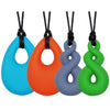Chew Necklace for Boys and Girls, Silicone Chew Toys for Kids Teardrop Twist Pendants, Chewy Necklace Sensory for Autism or Oral Motor Special Needs BPA Free - 4 PCS Set - Blue/Orange/Grey/Green
