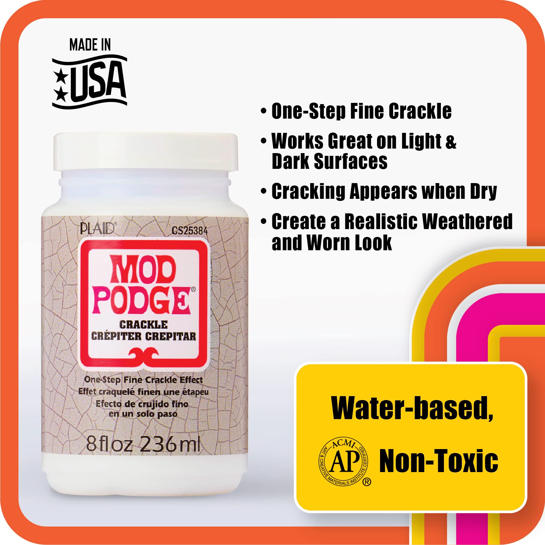 Buy now Mod Podge One-Step Crackle Medium, 8 fl oz Premium Acrylic Craft Sealer, Perfect for Easy to Apply DIY Arts and Crafts, CS25384 at indiglob india