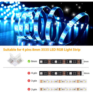 Nexillumi L Shape 4-pin Connectors (90 Degrees) LED Strip Connectors for 8mm Width 3535 RGB LED Strip Lights, 10Pcs