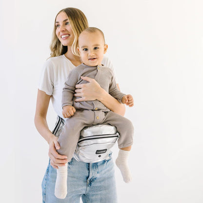 Buy now Tushbaby Original Hip Seat Baby Carrier for Babies & Toddlers up to 45 lbs, Safety Certified, Lightweight No-Foam Design with Storage & Nursing Support, Grey Metallic at indiglob india