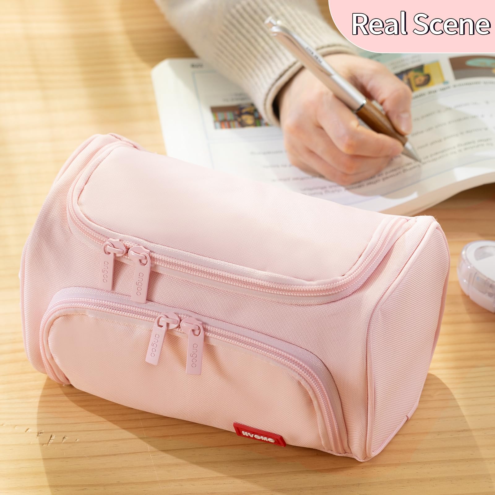 Buy now HVOMO Big Capacity Pencil Case High Large Storage Pouch Marker Pen Case Travel Simple Stationery Bag School College Office Organizer for Teens Girls Adults Student（Pink） at indiglob india