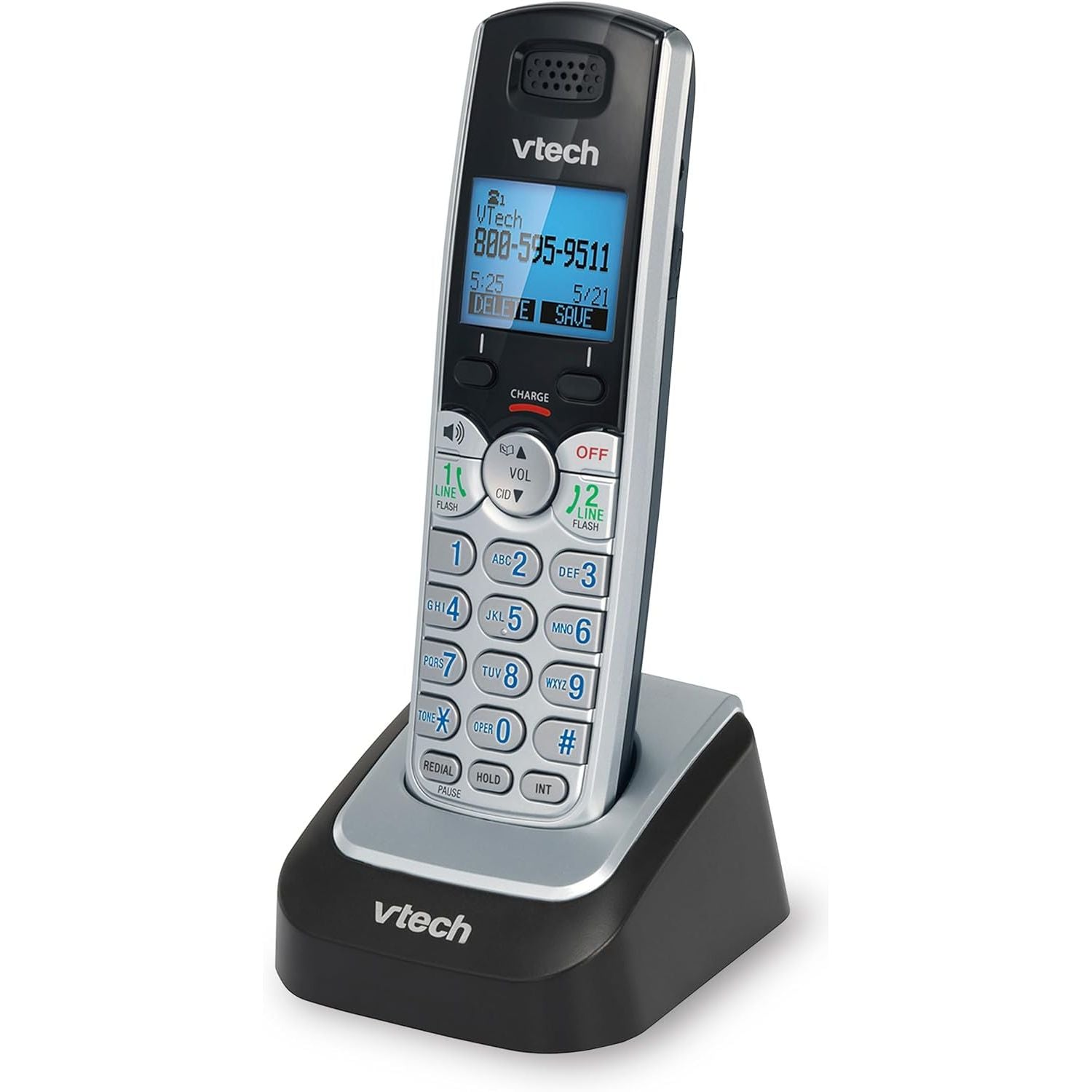 Buy now VTech Accessory Handset for DS6151 Series with 2-Line Cordless Phone, Suitable for Small Business or Home, Answering System, Expandable up to 12 Handsets, Intercom, Conference | DS6101 (Black/Silver) at indiglob india