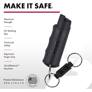 SABRE Pepper Spray, Quick Release Keychain for Easy Carry and Fast Access, Finger Grip for More Accurate and Faster Aim, Maximum Police Strength OC Spray, 0.54 fl oz, Secure and Easy to Use Safety