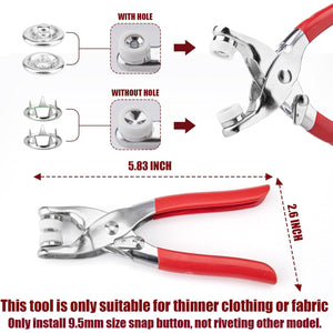Clatoon 200 Sets Metal Snaps Buttons with Fastener Pliers Press Tool Kit for DIY Crafts Clothes Hats and Sewing (10 Colors,9.5mm)