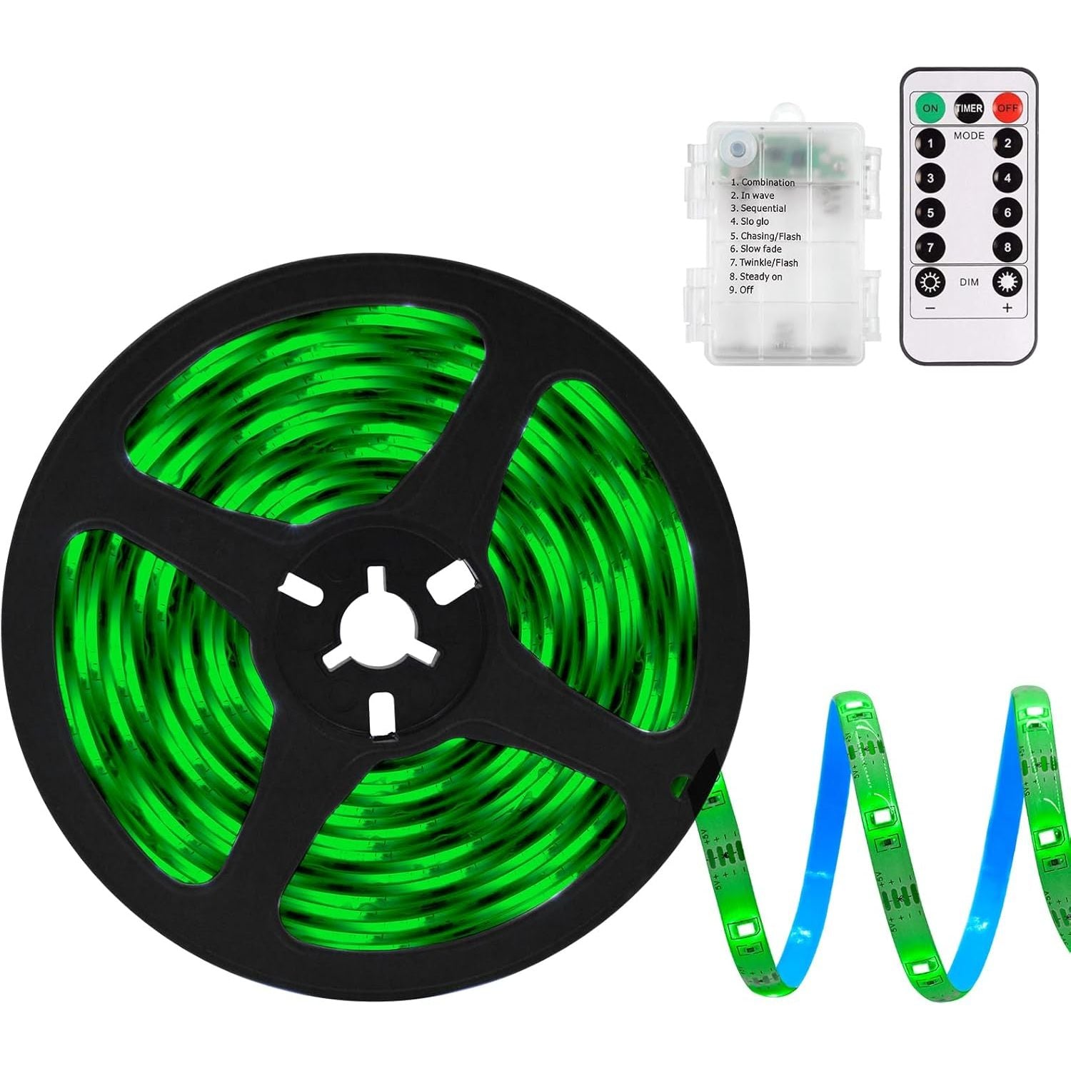 Buy now echosari Battery Powered Led Strip Lights with Remote Warm White, 8 Modes, Dimmable, Timer, Self-Adhesive, Cuttable, Waterproof, 9.8FT 90Led Strip Lights for TV Kitchen Cupboard Bedroom Decor Green at indiglob india