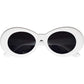 White Retro Oval Mod Thick Frame Sunglasses Round Lens Clout Glasses Goggles