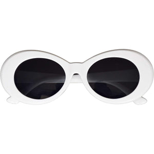 White Retro Oval Mod Thick Frame Sunglasses Round Lens Clout Glasses Goggles