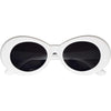 White Retro Oval Mod Thick Frame Sunglasses Round Lens Clout Glasses Goggles - White