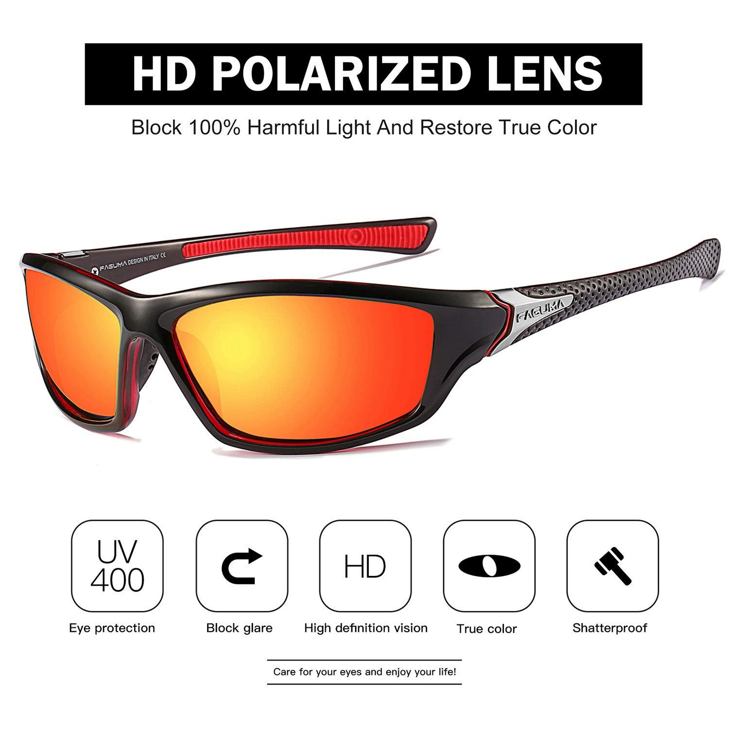 Buy now FAGUMA Sports Polarized Sunglasses For Men Cycling Driving Fishing UV400 Protection at indiglob india