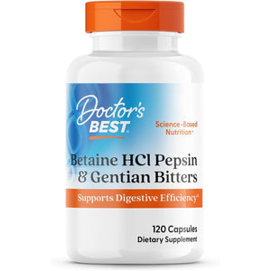 Doctor's Best Betaine HCI Pepsin & Gentian Bitters, Digestive Enzymes for Protein Breakdown & Absorption, Non-GMO, Gluten Free, 120 Caps, Original Version