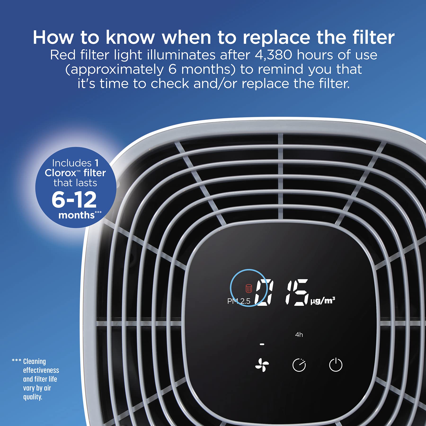 Buy now Clorox Large Room Air Purifier True HEPA Replacement Filter, 1,500 Sq. Ft. Capacity, Removes 99.97% of Allergens up to 0.1 Micron, Compatible with 11010 & 11011, 1 Count (12010) at indiglob india