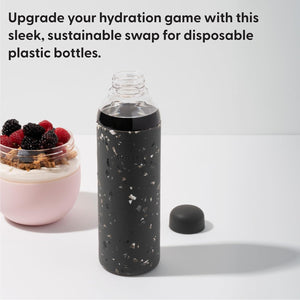 W&P Porter Glass Water Bottle w/ Protective Silicone Sleeve | Charcoal 20 Ounces | On-the-Go | Reusable Bottle for Coffee, Tea and Water | Portable | Dishwasher Safe