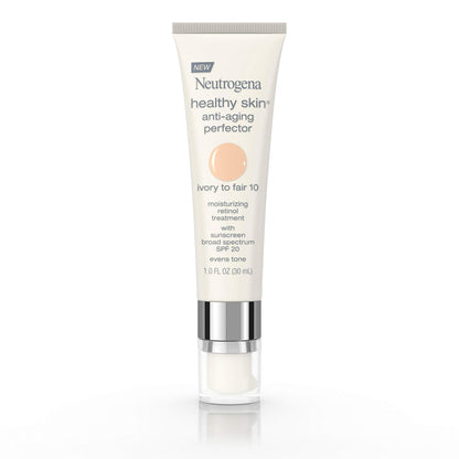Neutrogena Retinol Treatment & Tinted Facial Moisturizer, Healthy Skin Anti-Aging Perfector, Broad Spectrum SPF 20 Sunscreen & Titanium Dioxide, Blendable Sheer Coverage, 30 Light to Neutral, 1 fl. Oz