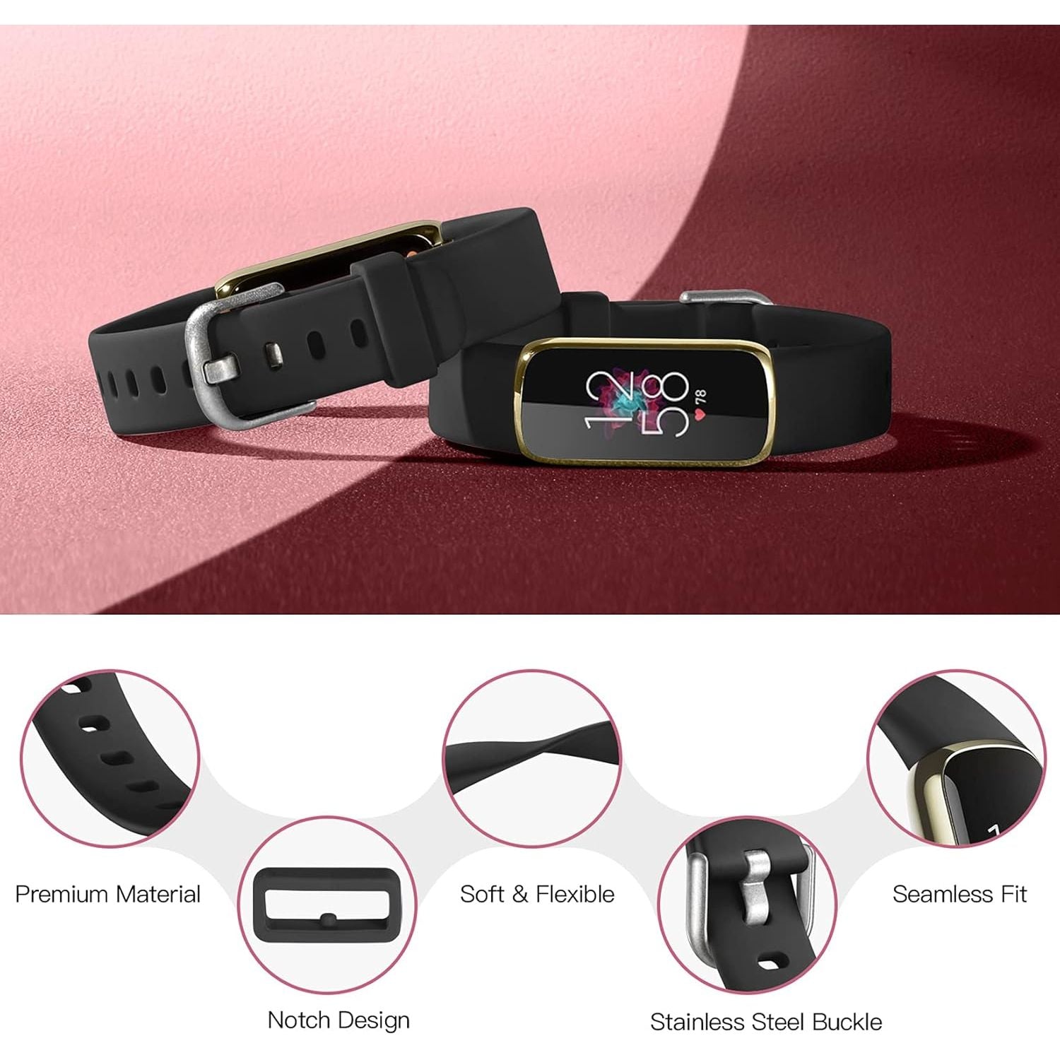 Buy now Maledan 6 Pack Bands Compatible with Fitbit Luxe Bands for Women Men, Soft Silicone Adjustable Waterproof Sport Band Replacement Strap Accessories Wristbands for Luxe Fitness Tracker at indiglob india