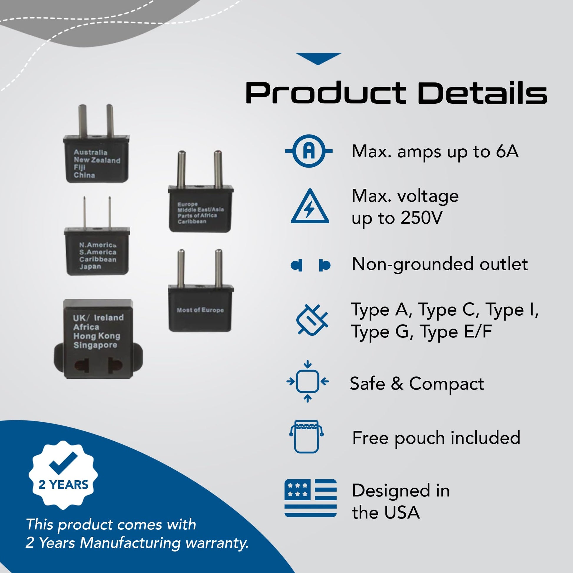 Buy now Ceptics International Worldwide Travel Plug Adapter 5 Piece Set, Great for Cell Phones, Battery Chargers, Laptops to Work in Most Countries at indiglob india