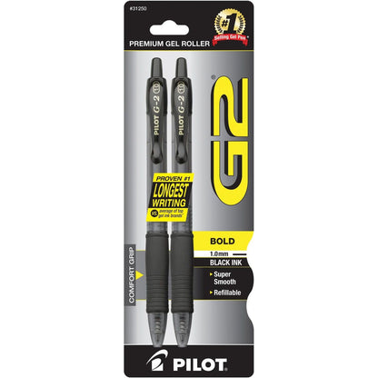 Pilot G2 Premium Gel Pens, Black Pens, Bold Point 1 mm, 2 Black