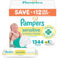 Pampers Baby Wipes Sensitive, Water Based Baby Wipes, Hypoallergenic and Unscented Baby Wipes, 56 Wipes Total (1 Flip-Top Packs)
