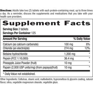 Country Life Betaine Hydrochloride with pepsin 600 mg - 250 Tablets