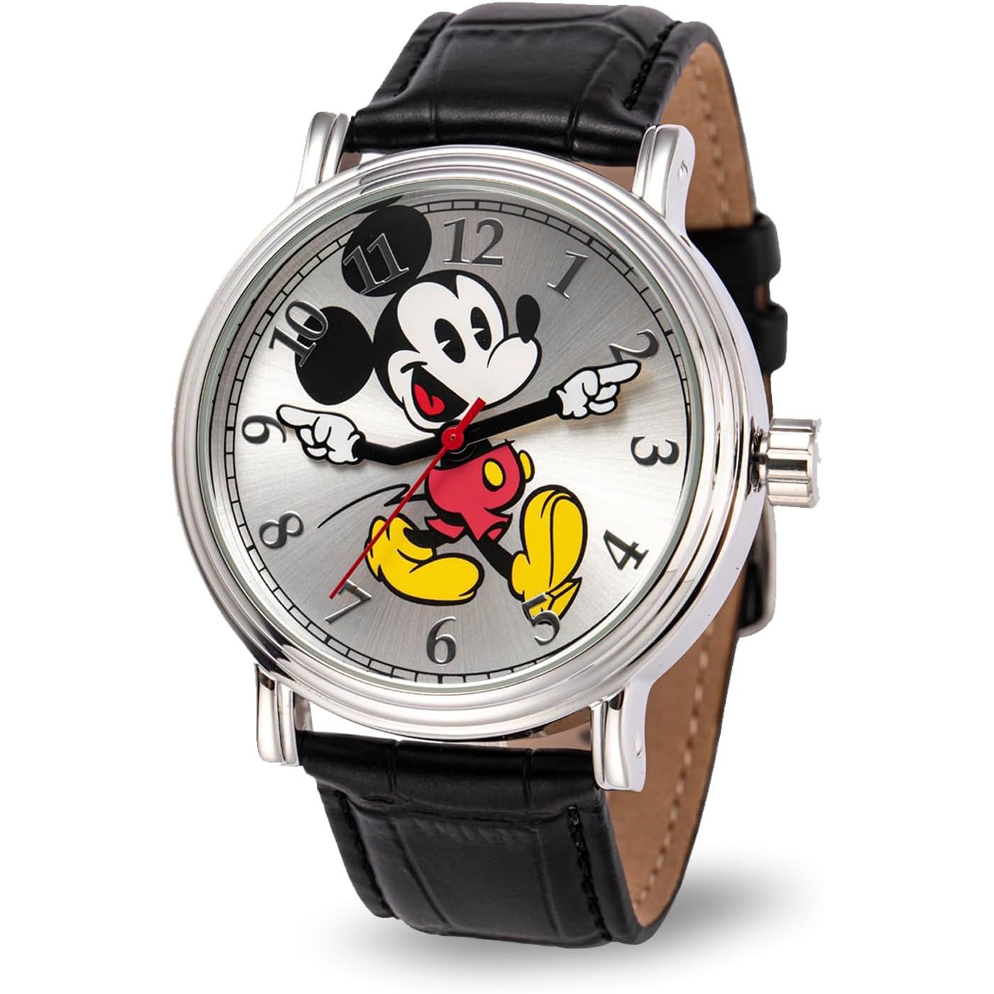 Amazon.com: Disney Mickey Mouse Adult Vintage Articulating Hands Analog Quartz Watch, Silver, Silver, Black : Clothing, Shoes & Jewelry