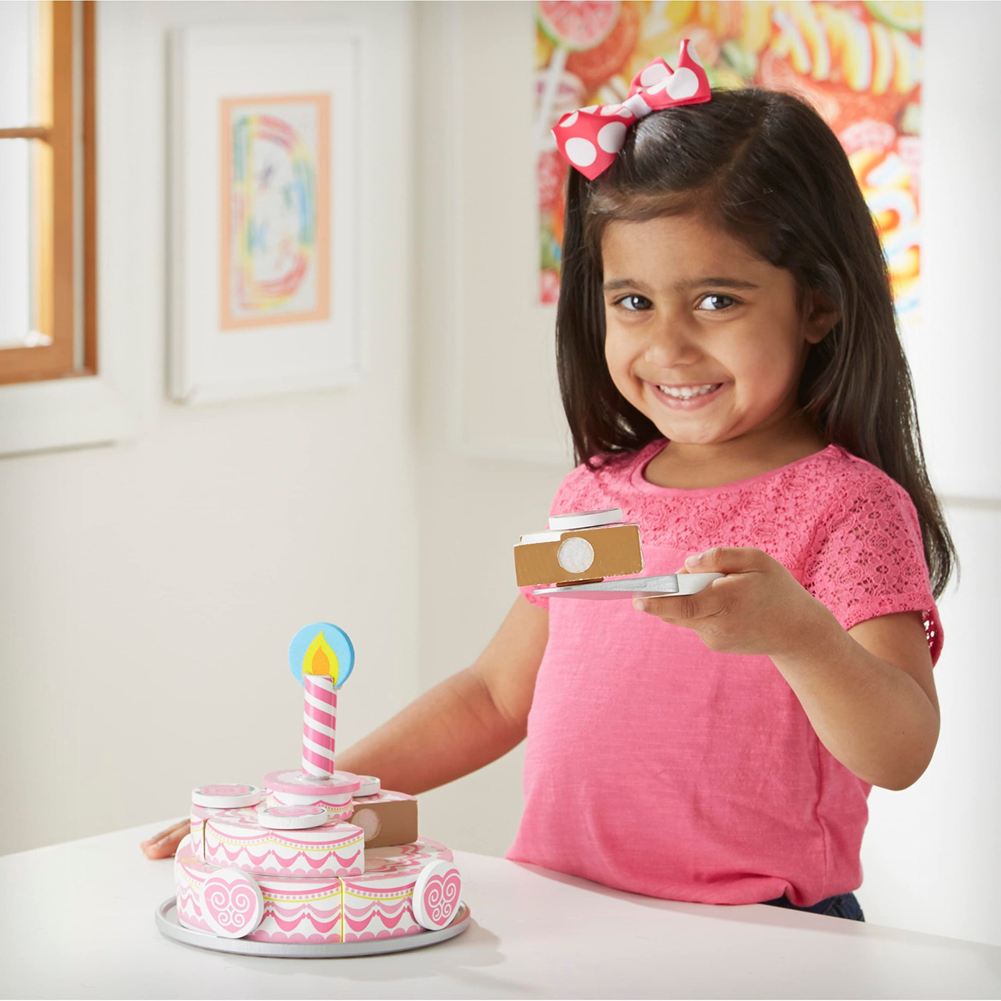 Buy now Melissa & Doug Triple-Layer Party Cake Wooden Play Food Set - Birthday Cake Pretend Food Play Set for Toddlers, Kids Ages 3+ at indiglob india